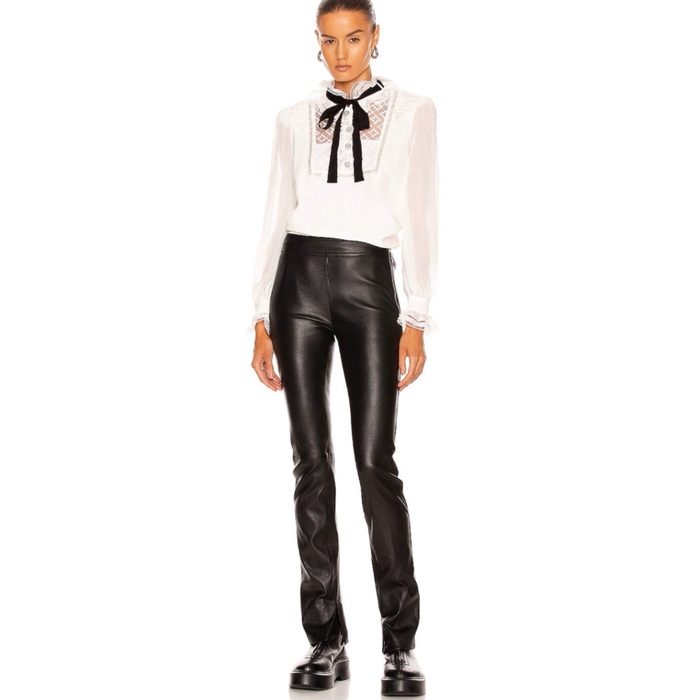 SELF-PORTRAIT WHITE SEQUIN RUFFLE FRILL COLLAR NECK BOW SHEER LONG SLEEVE TOP - Picture 16 of 16